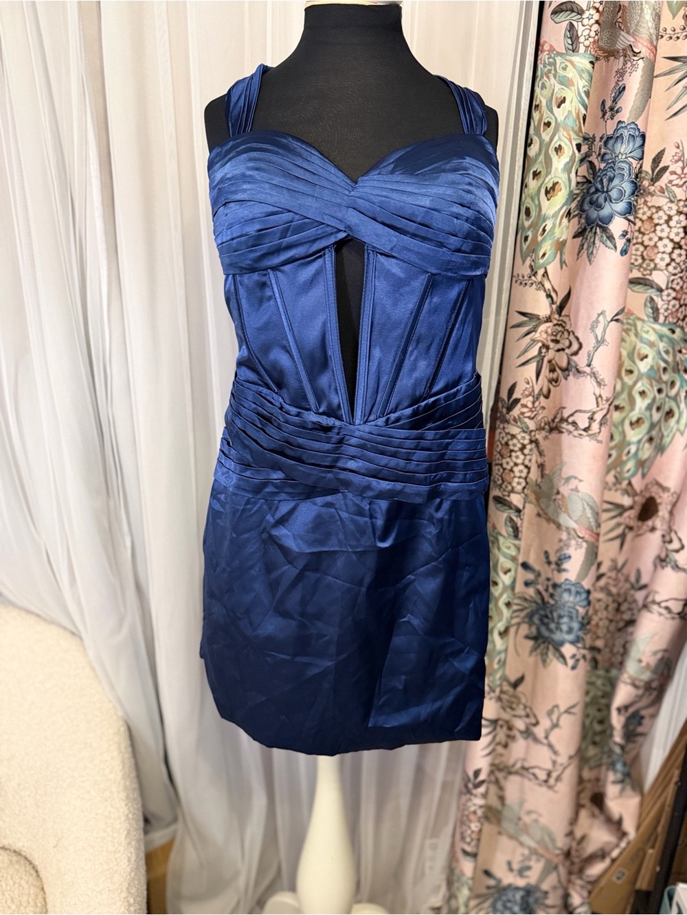 NWT INEWER Navy Blue Satin Corset Homecoming Dress HOCO Mini Formal